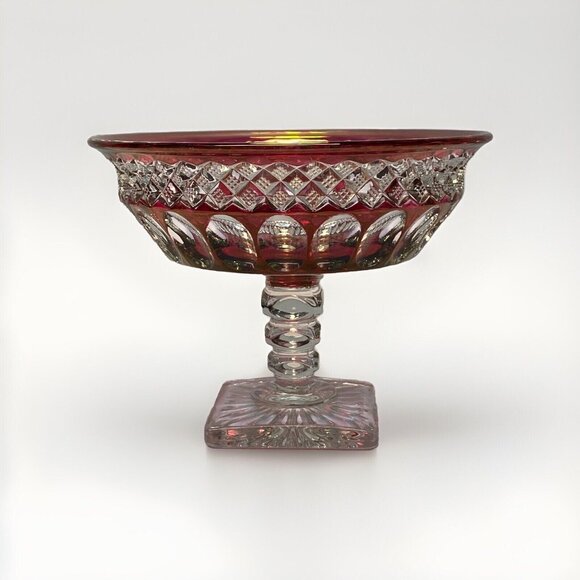 Vintage Westmoreland Ruby Flash Thumbprint Compote Candy Dish 6.75"W x 5"H - Picture 1 of 10